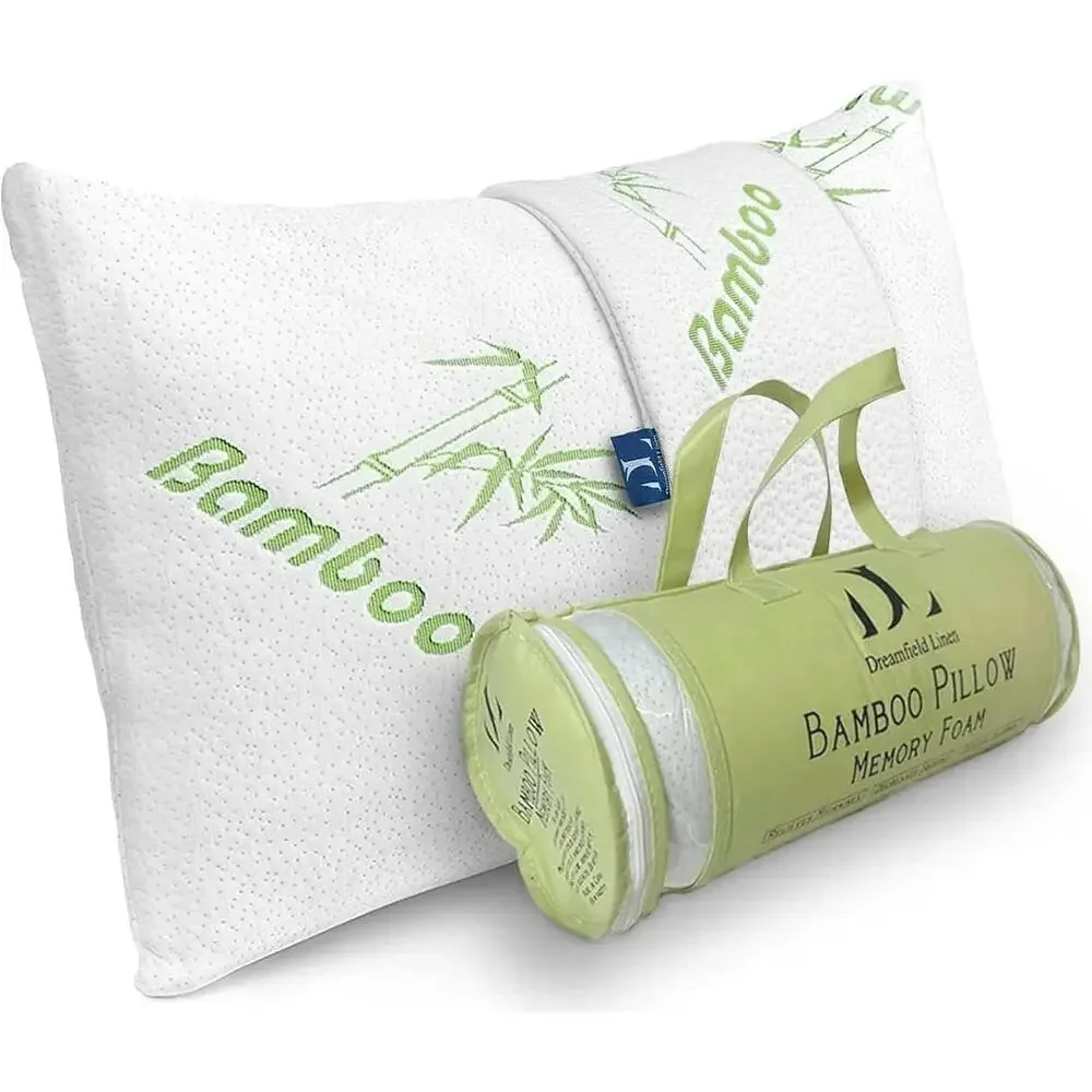 New DreamField Linen Memory Foam Bamboo Pillow Queen Breathable Cover w/ Zipper